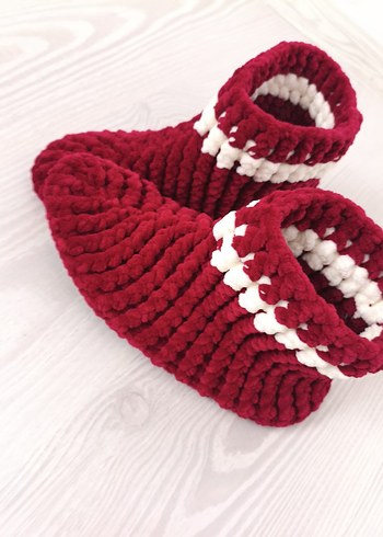 Bordo Örgü Kız Çocuk Ev Terliği - Görsel 12