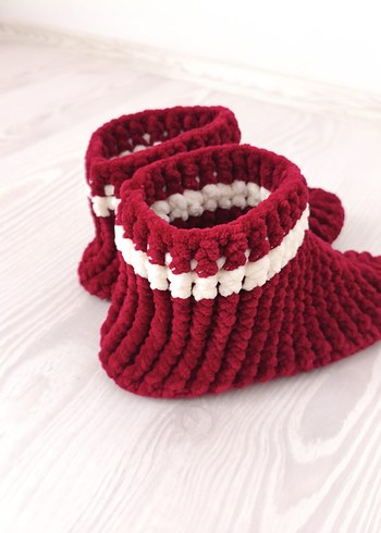 Bordo Örgü Kız Çocuk Ev Terliği - Görsel 7