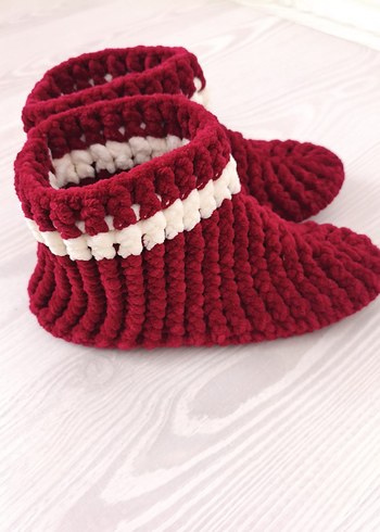 Bordo Örgü Kız Çocuk Ev Terliği - Görsel 6