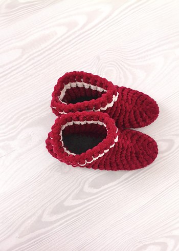 Bordo Örgü Kız Çocuk Ev Terliği - Görsel 10