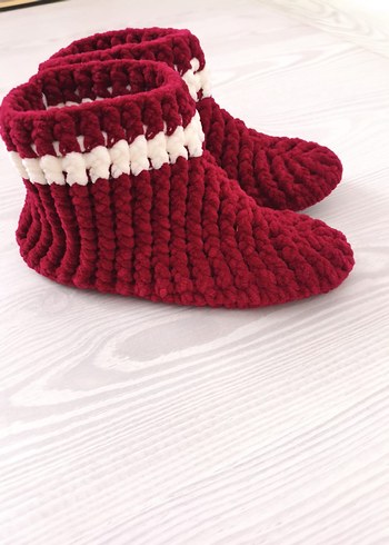 Bordo Örgü Kız Çocuk Ev Terliği - Görsel 2