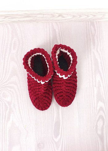 Bordo Örgü Kız Çocuk Ev Terliği - Görsel 4