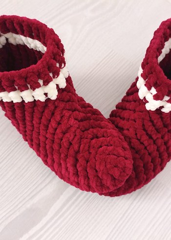 Bordo Örgü Kız Çocuk Ev Terliği - Görsel 3