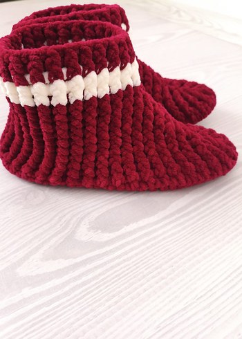 Bordo Örgü Kız Çocuk Ev Terliği - Görsel 9