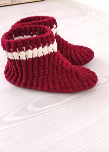 Bordo Örgü Kız Çocuk Ev Terliği - Görsel 8