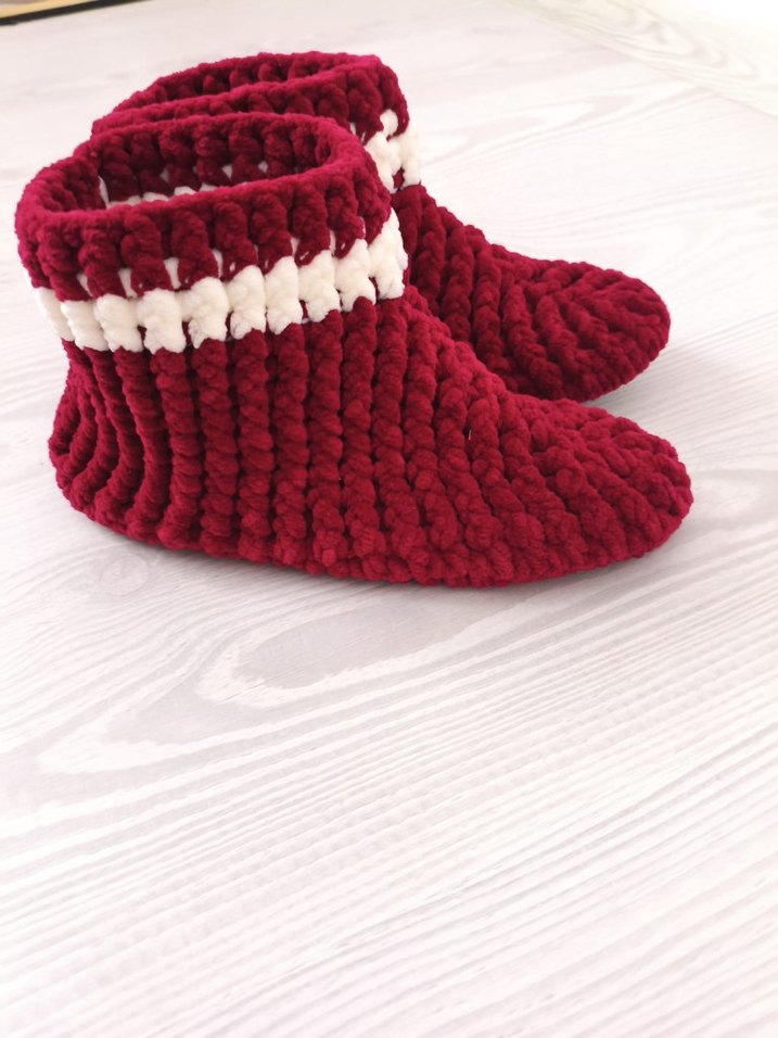 Bordo Örgü Kız Çocuk Ev Terliği - Görsel 2