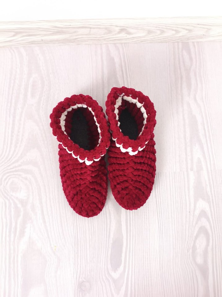 Bordo Örgü Kız Çocuk Ev Terliği - Görsel 4