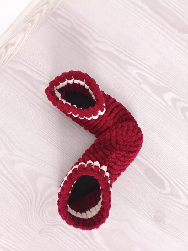 Bordo Örgü Kız Çocuk Ev Terliği - Görsel 5