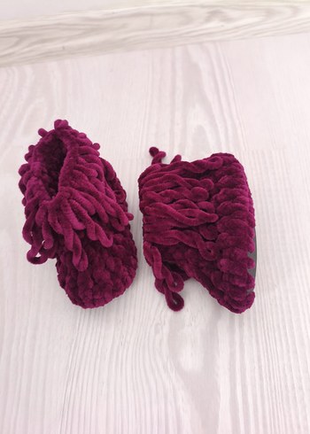 Kız Çocuk Mor Örgü Püsküllü Ev Terliği - Görsel 6