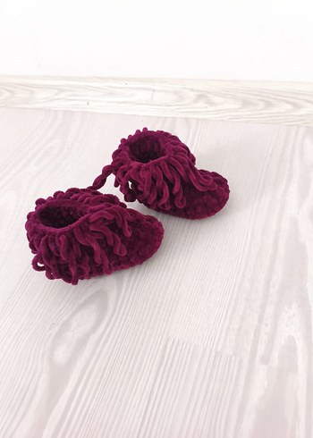 Kız Çocuk Mor Örgü Püsküllü Ev Terliği - Görsel 2