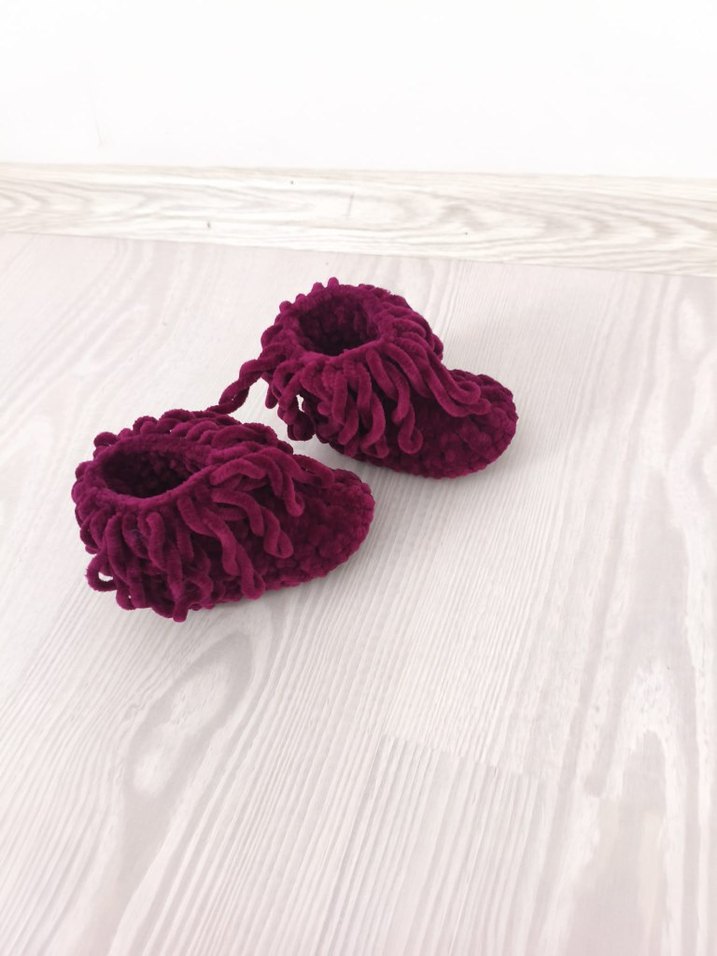 Kız Çocuk Mor Örgü Püsküllü Ev Terliği - Görsel 2