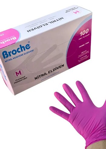 Pembe Nitril Muayene Eldiveni pudrasız