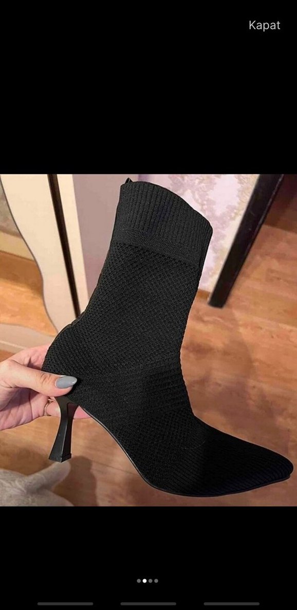 Siyah Örgü İnce Topuklu Kadın Çorap Bot - Görsel 2