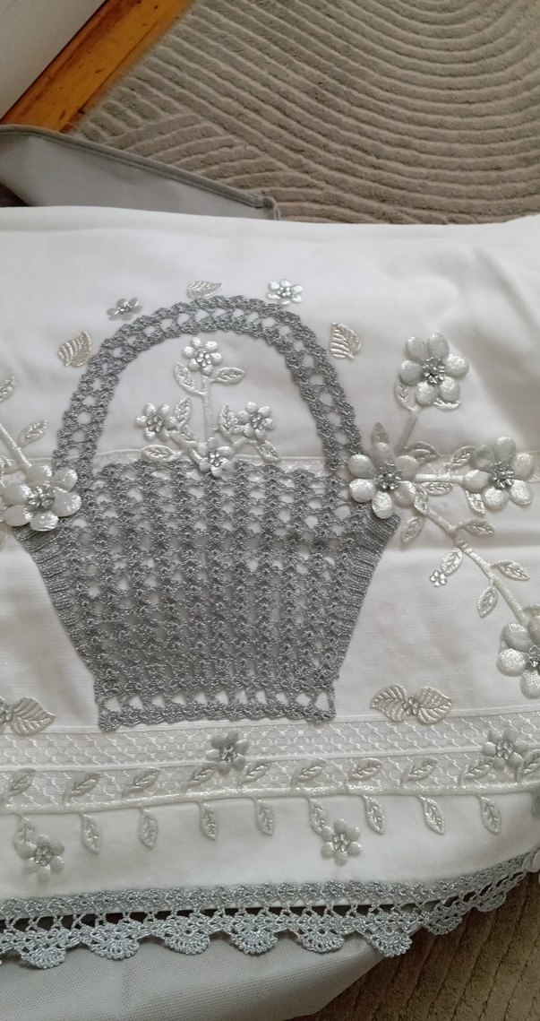 Gri Nakışlı Sepet Desenli el yüz havlusu - Görsel 5