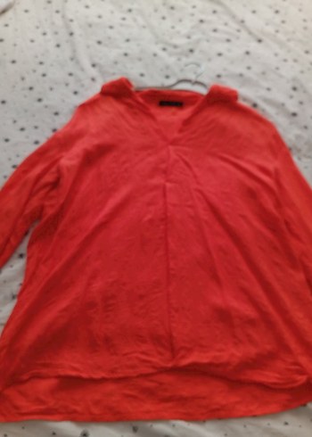 Kırmızı V Yaka Uzun Kollu Keten Gömlek - Görsel 5