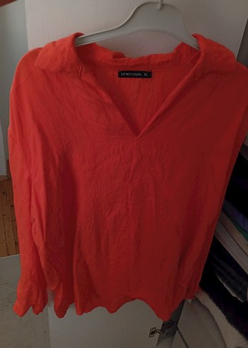 Kırmızı V Yaka Uzun Kollu Keten Gömlek - Görsel 4