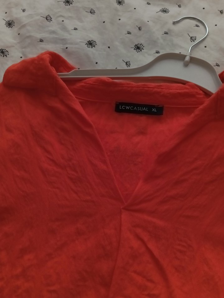 Kırmızı V Yaka Uzun Kollu Keten Gömlek - Görsel 2