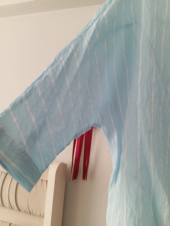 Mavi Keten Düğmeli Kadın Gömlek - Görsel 4