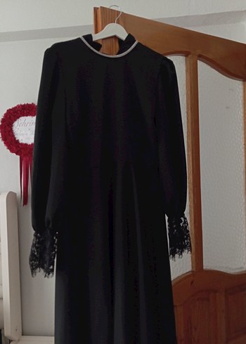 Dantel Detaylı Siyah Uzun abiye - Görsel 4