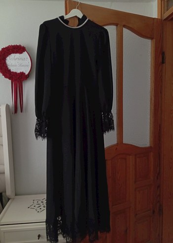 Dantel Detaylı Siyah Uzun abiye - Görsel 3