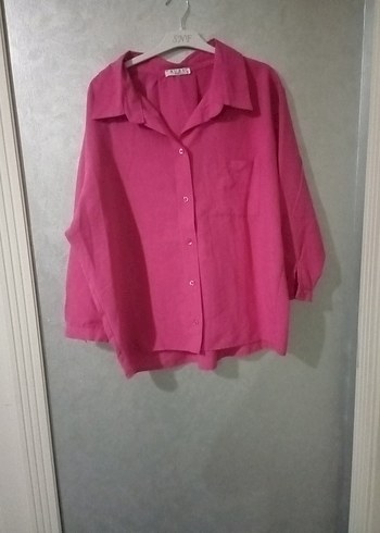 Pembe Keten Düğmeli Kadın Gömlek