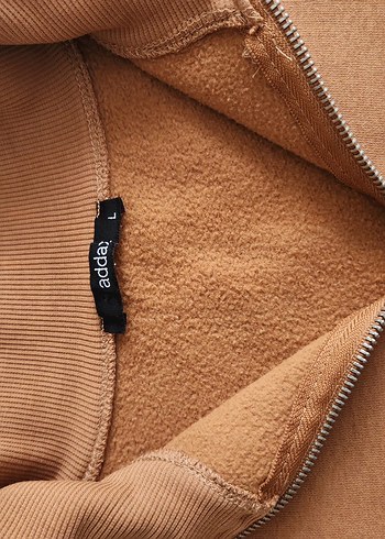 l Beden Kadın Kahverengi Yarım Fermuarlı Sweatshirt