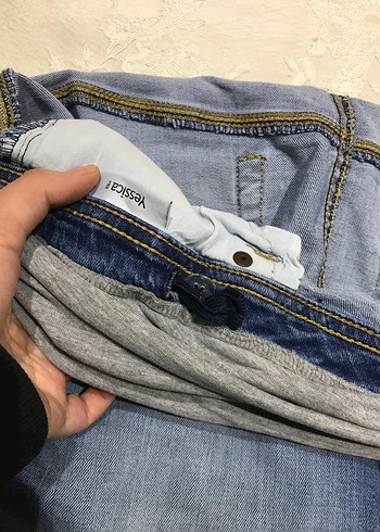 Gri Bel Bantlı ayarlanabilir Hamile Kot Etek - Görsel 3