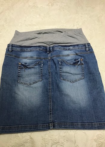 Gri Bel Bantlı ayarlanabilir Hamile Kot Etek - Görsel 2