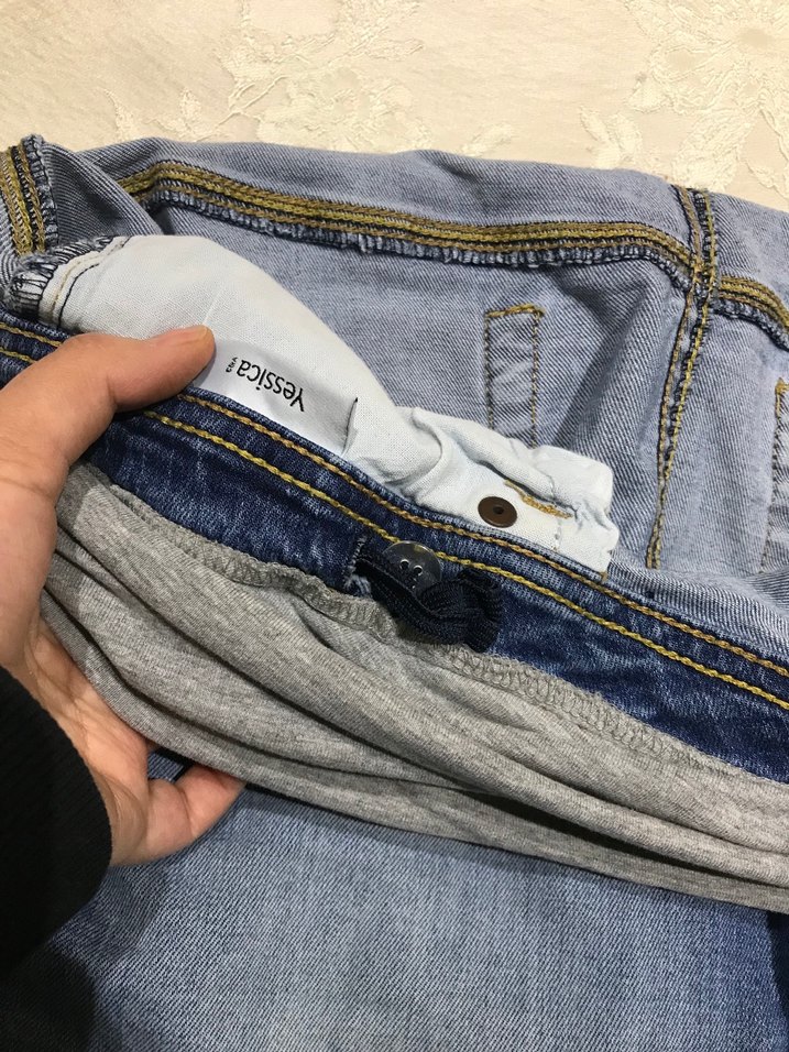 Gri Bel Bantlı ayarlanabilir Hamile Kot Etek - Görsel 3