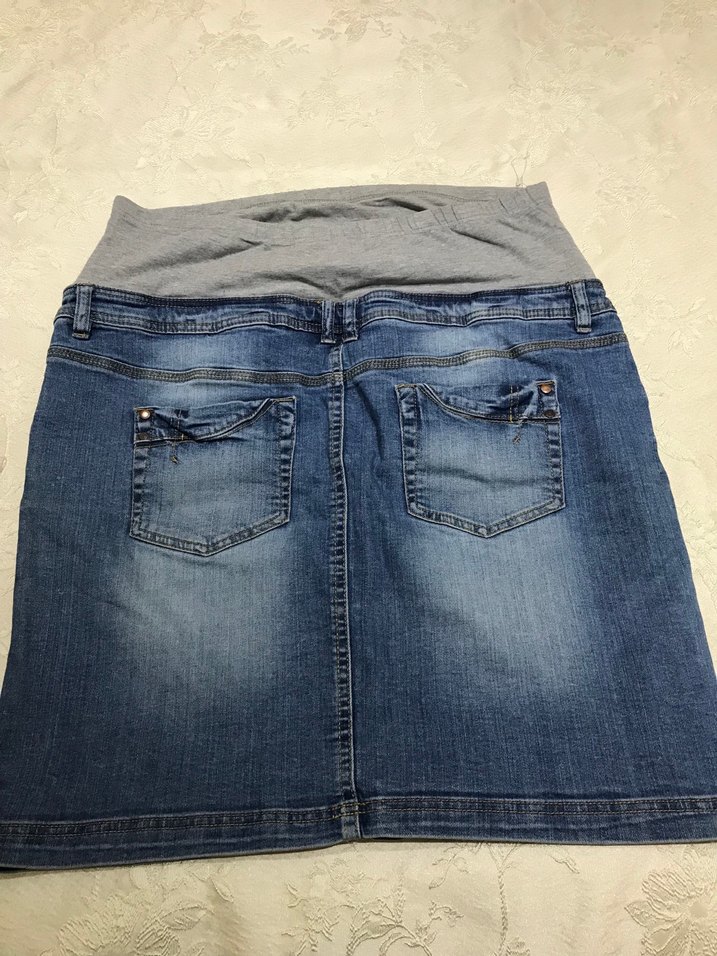 Gri Bel Bantlı ayarlanabilir Hamile Kot Etek - Görsel 2