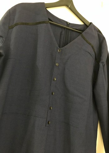 Düğmeli Lacivert Elbise - Görsel 2