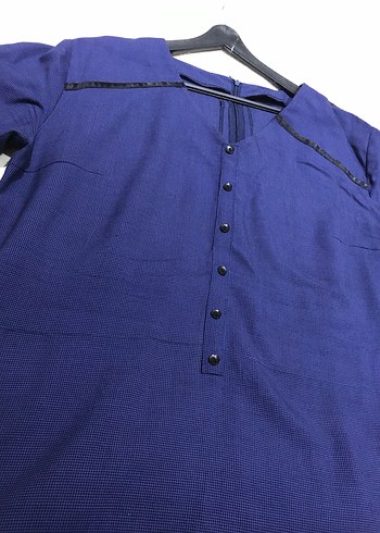 Düğmeli Lacivert Elbise - Görsel 5