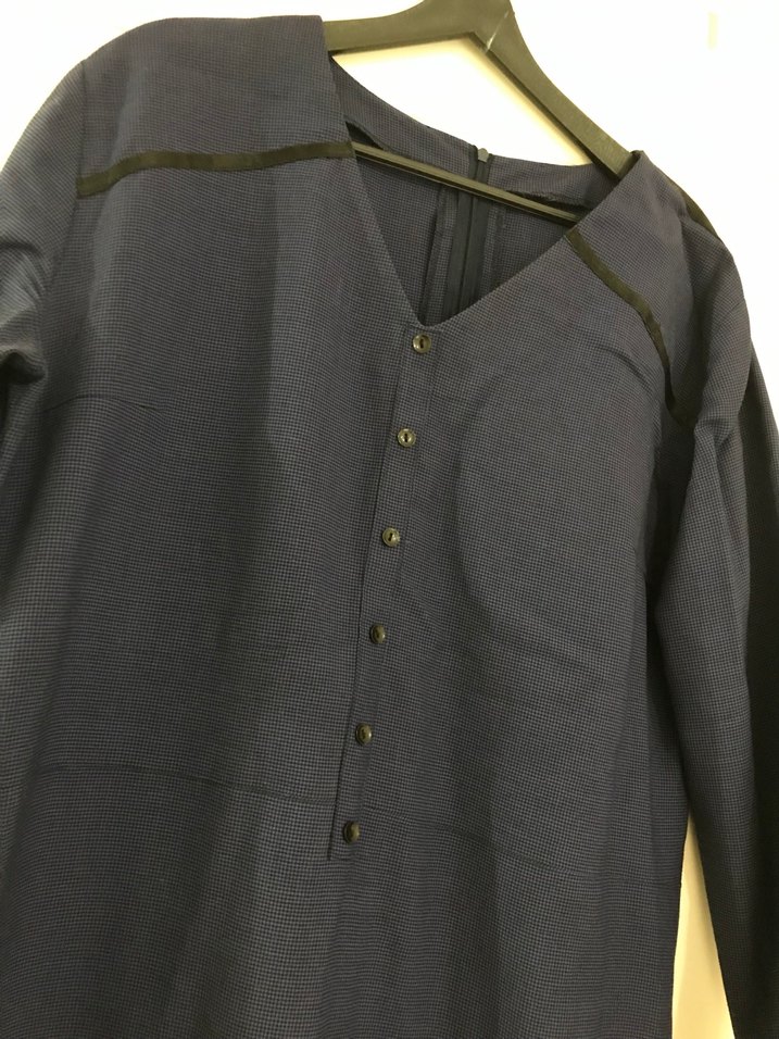 Düğmeli Lacivert Elbise - Görsel 2