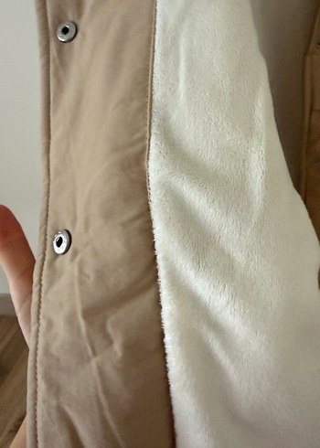 Krem Renk Kadın Kışlık Mont Kürklü Yaka - Görsel 5