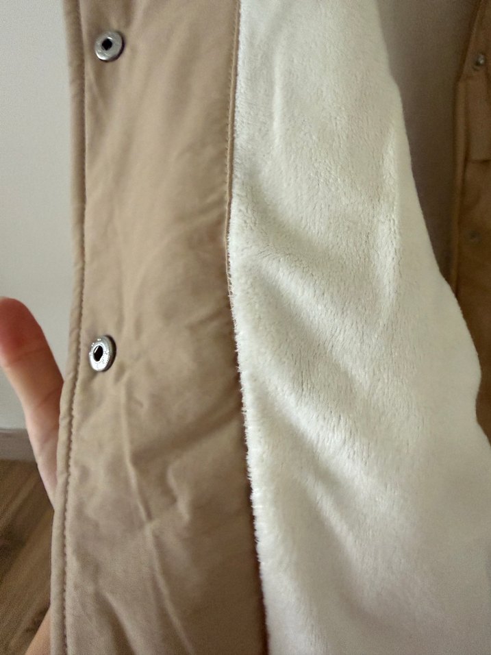 Krem Renk Kadın Kışlık Mont Kürklü Yaka - Görsel 5