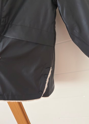 Siyah Midi Peluş Detaylı Salaş Kaban - Görsel 4