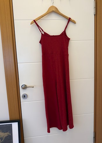 Kırmızı İnce Askılı Uzun Kadın Tulum - Görsel 3