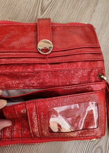 Kırmızı Parlak Deri Kadın Portföy Cüzdan - Görsel 3