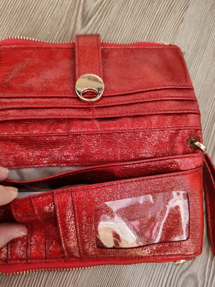 Kırmızı Parlak Deri Kadın Portföy Cüzdan - Görsel 3
