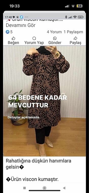 46-64 beden aralığında viskon kumaştır