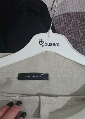 xl Beden Düğmeli Bej Midi Keten Etek