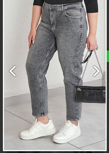 Diğer Yuksek Bel Gri Yikamali Denim Jean