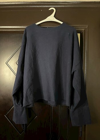 Lacivert Keten Kadın Uzun Kollu Bluz - Görsel 3