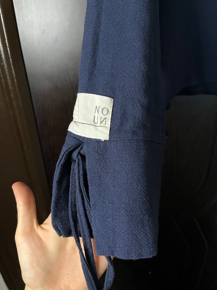 Lacivert Keten Kadın Uzun Kollu Bluz - Görsel 4