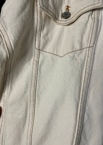 Düğmeli Beyaz Kadın Denim Ceket - Görsel 5