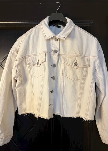 Düğmeli Beyaz Kadın Denim Ceket - Görsel 2