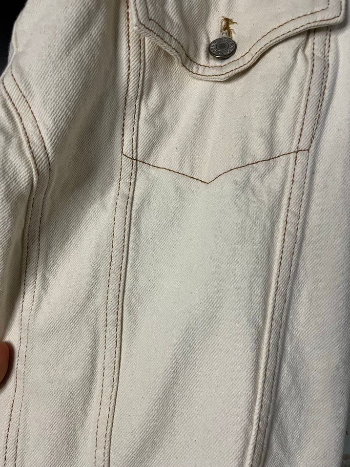 Düğmeli Beyaz Kadın Denim Ceket - Görsel 5