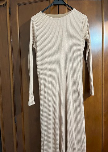 Bej Triko Uzun Kollu Elbise - Görsel 4