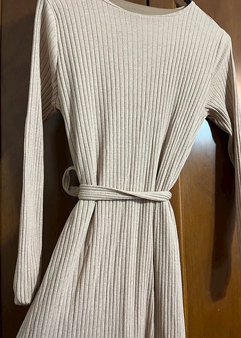 Bej Triko Uzun Kollu Elbise - Görsel 2