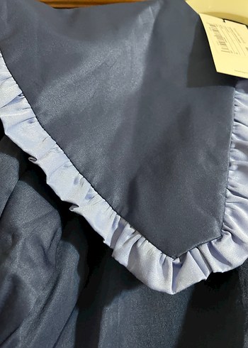 Lacivert Fırfırlı Uzun Kollu Satenimsi Gömlek - Görsel 3